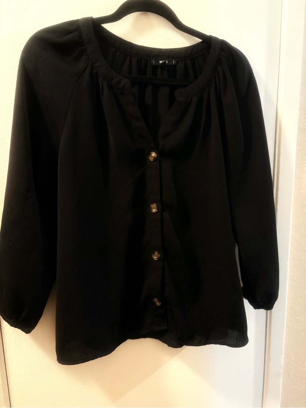 mine Black Button-Front Women's Blouse
